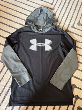 Under Armour HeatGear Light-Weight Black Hoodie with Gray Sleeves & Logo